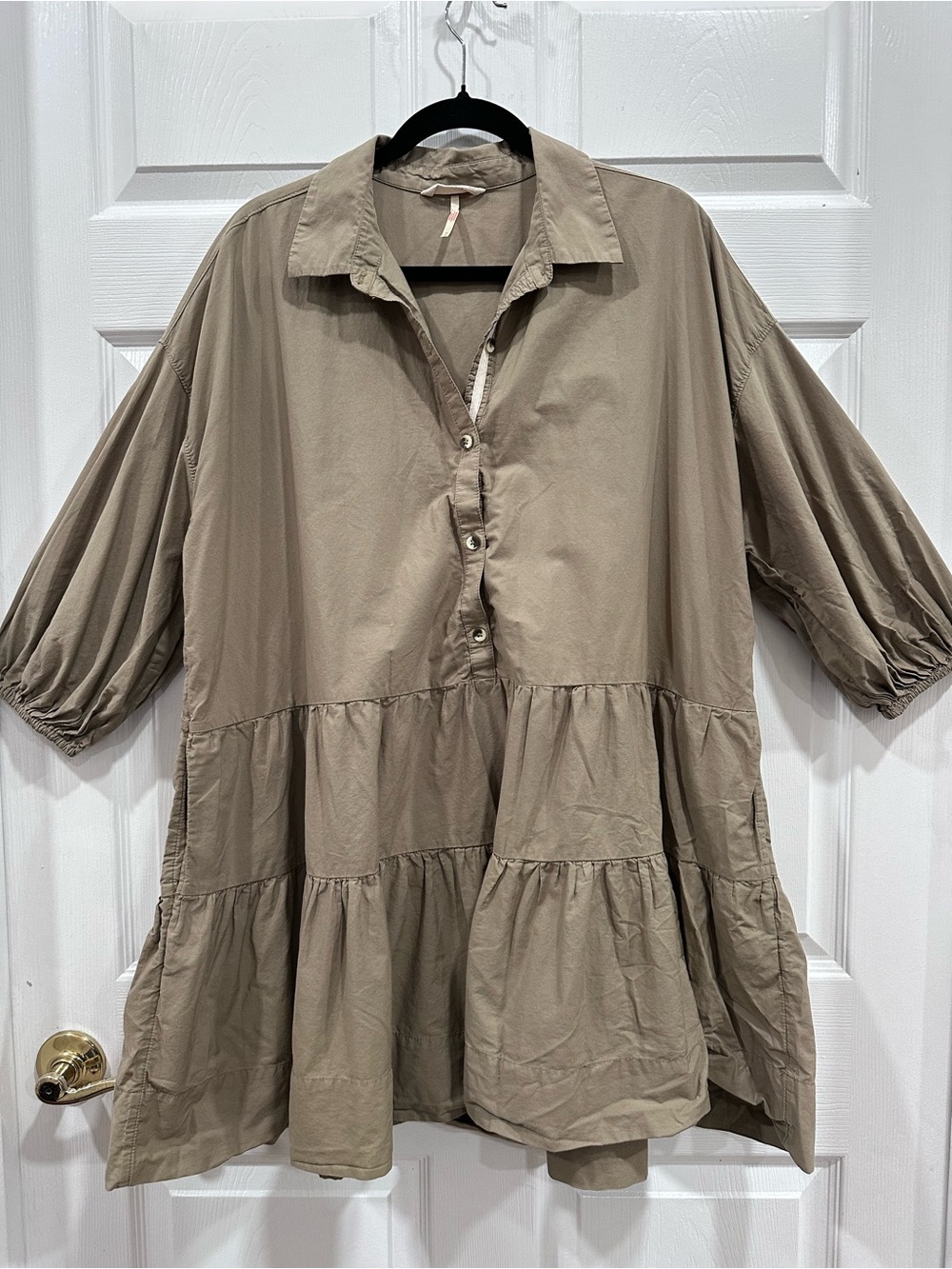 Free People Taupe Oversized Tiered Shirt Dress